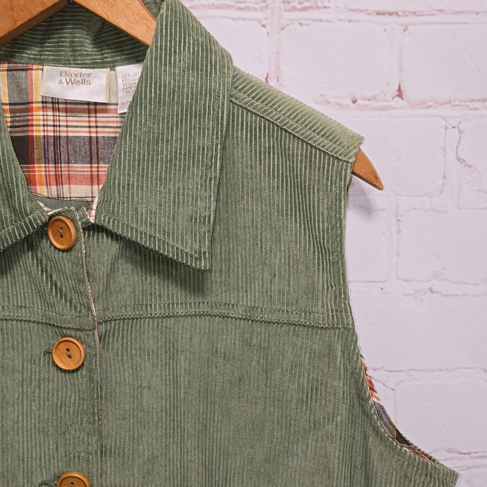 VTG Baxter & Wells Cotton Green Corduroy Fall Vest Womens Size Large - Picture 5 of 14